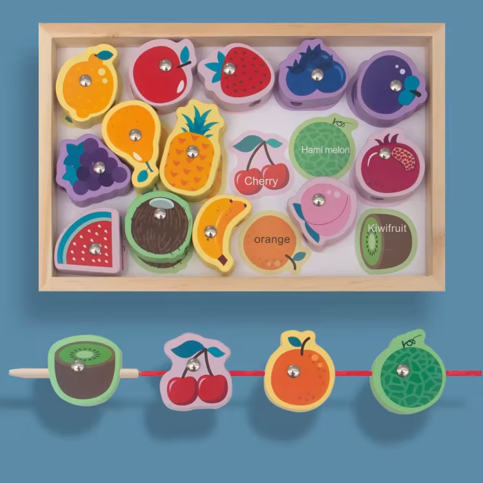 Wooden DIY Beaded Toy Magnetic Fishing Game