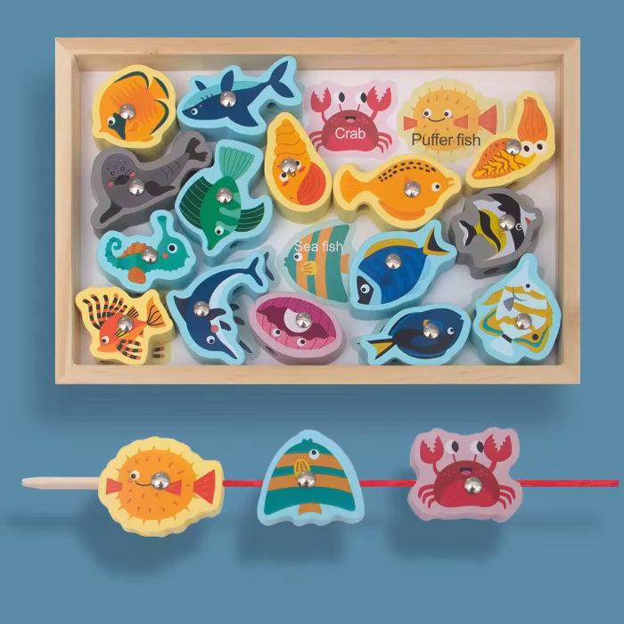 Wooden DIY Beaded Toy Magnetic Fishing Game